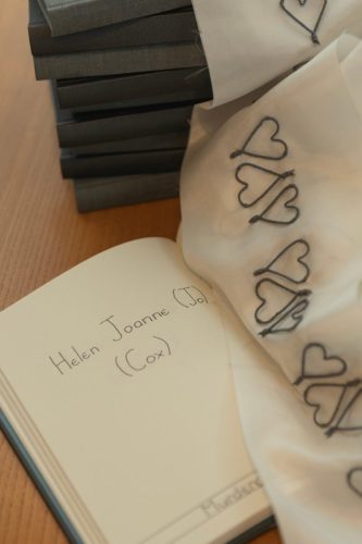 book half-covered in heart-stitched silk