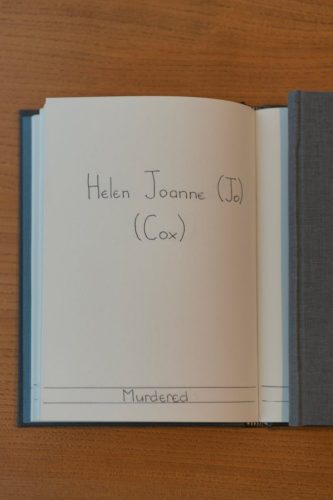 book open at the name of Helen Joanne Cox